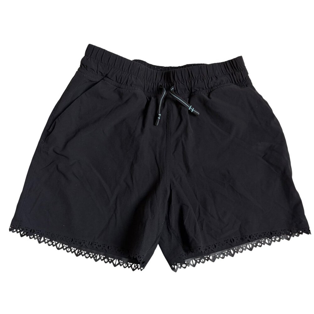 ivivva Black Athletic Shorts With Scalloped Laser Cut Hem - Size 12